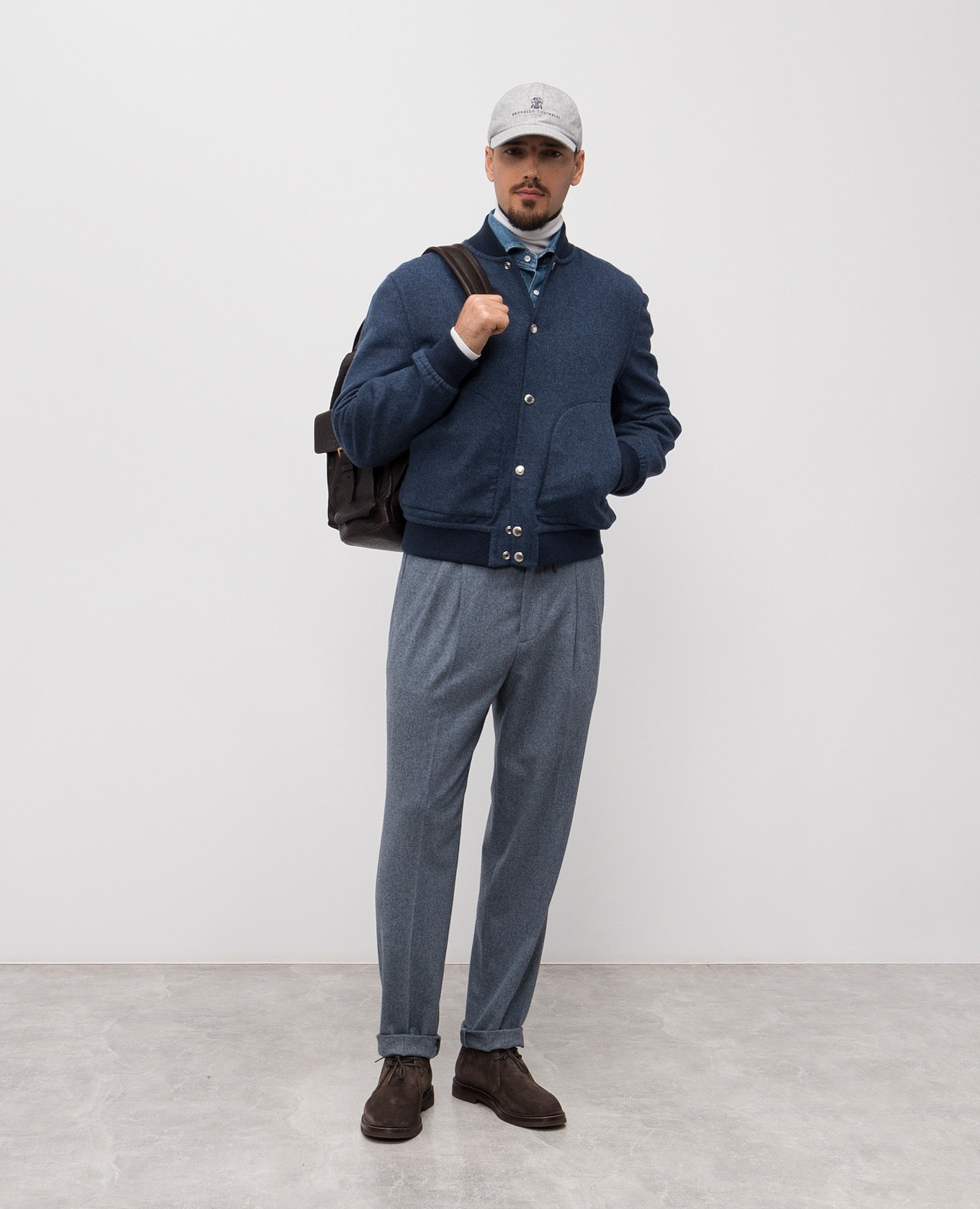 

Blue reversible cashmere bomber jacket Brunello Cucinelli, Brown