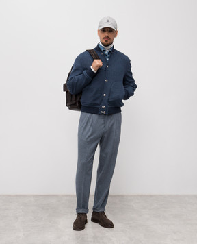 Brunello Cucinelli Blue reversible cashmere bomber jacket MY4799807