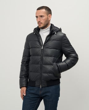 Enrico Mandelli Blue down jacket made of deer leather A9T1125901