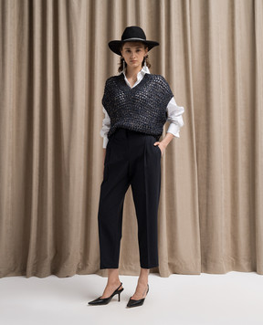 Brunello Cucinelli Blue wool trousers with monil chain MPW07P8308