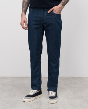 Cashmere&Whiskey OSTUNI blue pants with logo patch C771OSTUNI