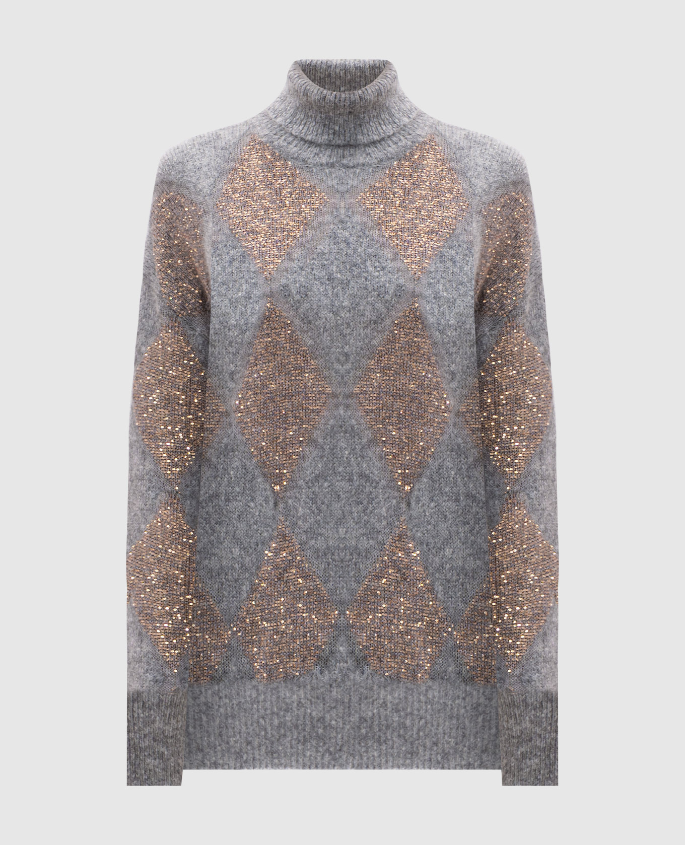 

Gray sweater made of wool in a geometric pattern with sequins Brunello Cucinelli, Серый