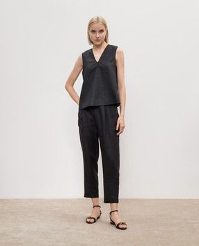 Asceno Phoebe black linen top T049F44C01