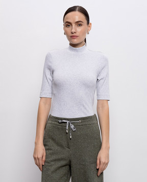 Peserico Gray T-shirt with monil chain A06638J005669