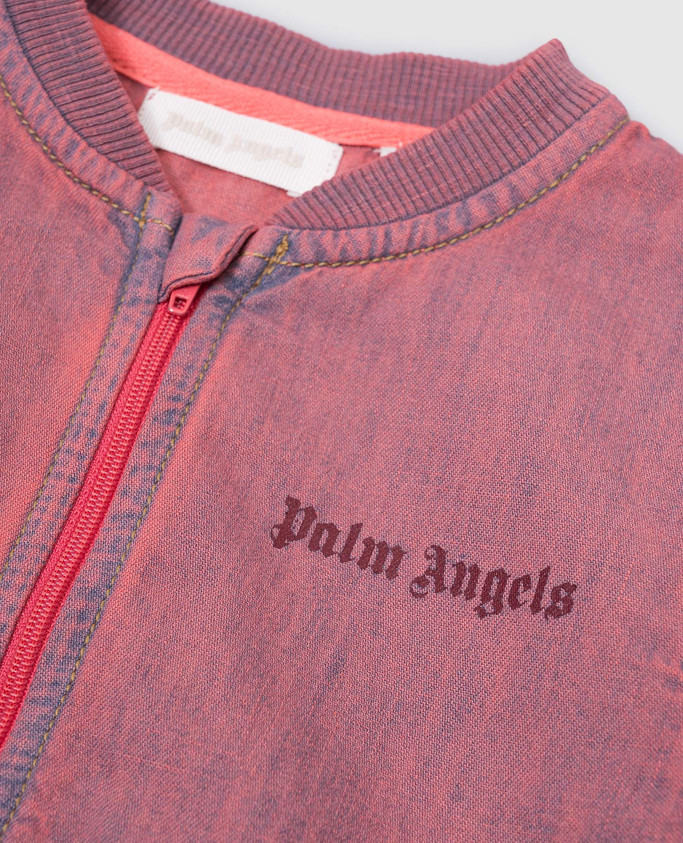 

Kids' pink denim bomber jacket with logo print Palm Angels