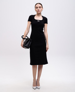 Alexander McQueen Black ribbed midi dress with logo 829113QLAER
