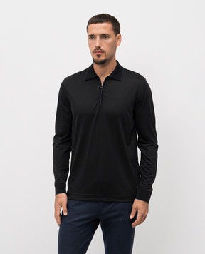 Stefano Ricci Black wool polo shirt with emblem K909051P30T25303
