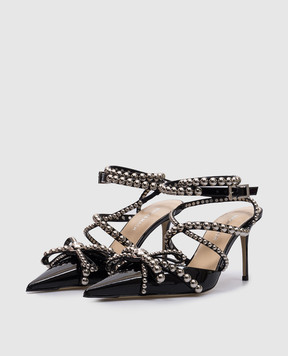 Mach&Mach Black patent leather slingbacks with crystal and beading S083385PAT