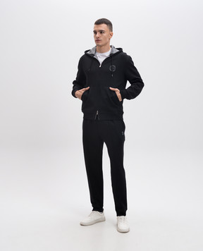 Brunello Cucinelli Black cashmere joggers with logo patch MM8313271G