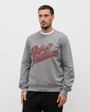 Dolce&Gabbana Grey melange sweatshirt with logo embroidery G9ABJZG7PFV