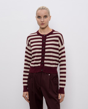 Brunello Cucinelli Burgundy striped cashmere cardigan M12205906P