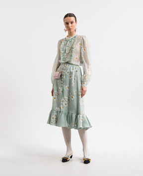 Valentino Green silk skirt with floral print 6B3RACS5952