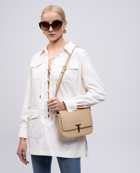 Tom Ford Beige leather messenger bag WALLIS with monogram logo L1831LCL442X