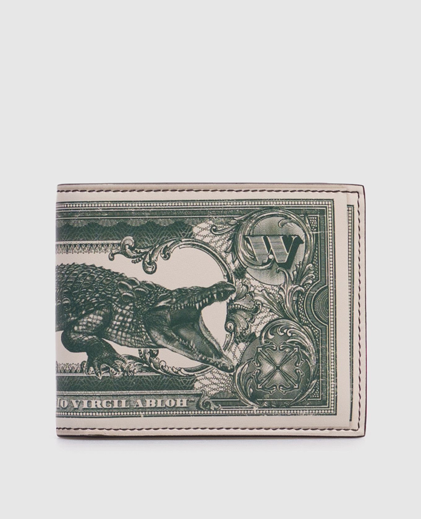 

Beige leather satchel with Banknote print and logo Off-White