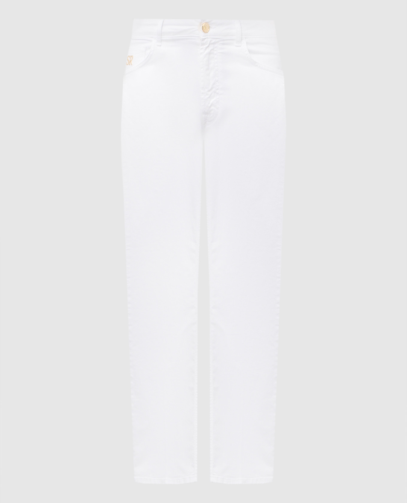 

White pants with leather logo patch Stefano Ricci