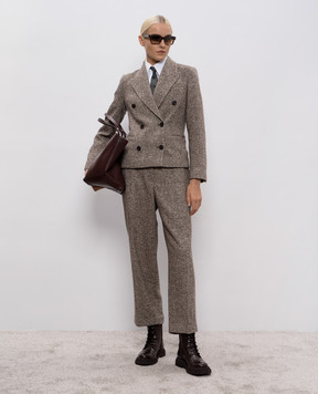 Brunello Cucinelli Brown double-breasted wool and silk jacket MG5317329