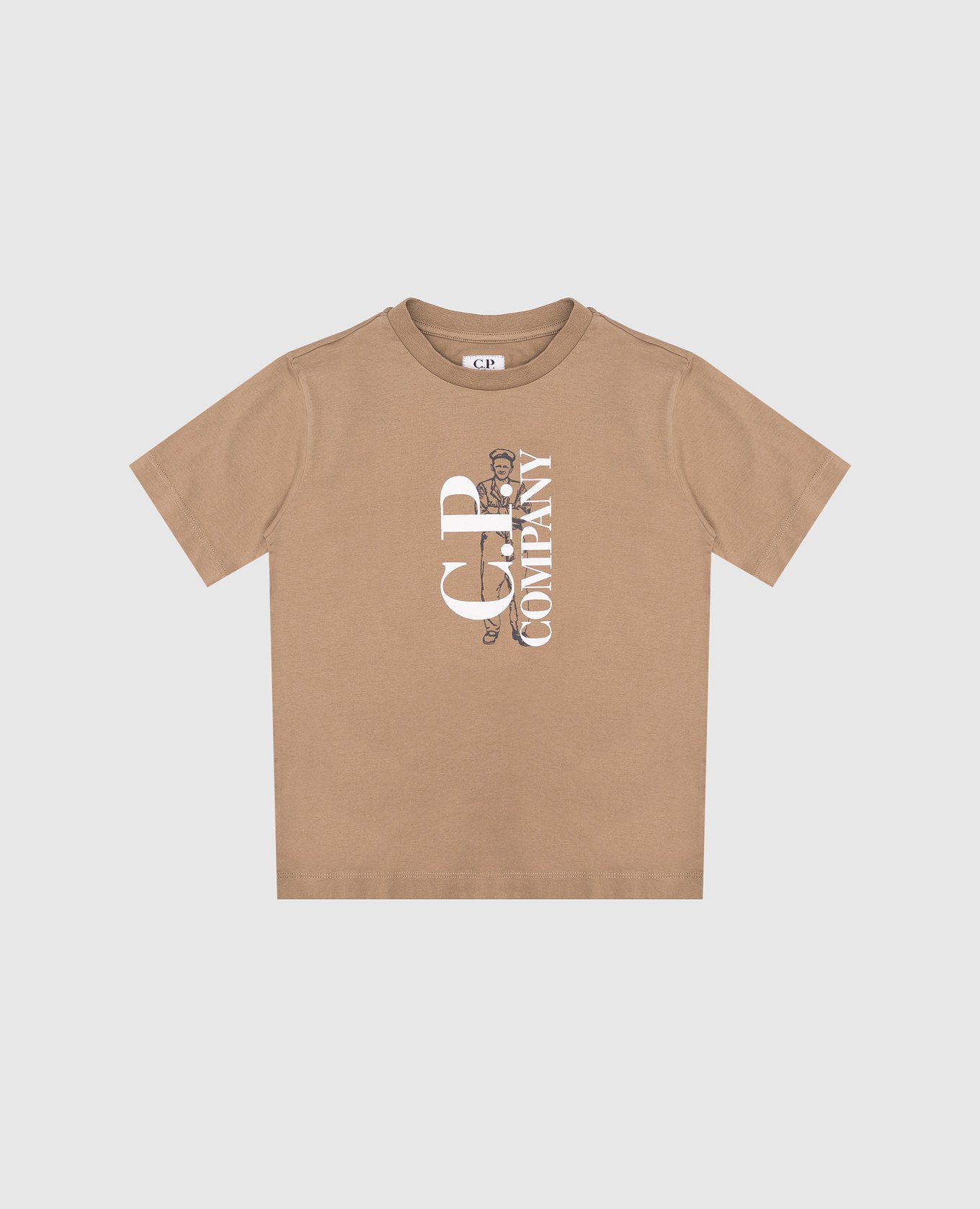Children's khaki T-shirt with logo print