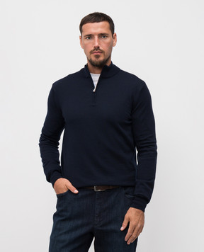 Cashmere&Whiskey Blue merino wool jumper with zipper 77397