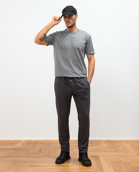 Dolce&Gabbana Gray melange cashmere t-shirt with monogram logo embroidery G8RN8ZFU76Z