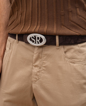 Stefano Ricci Brown suede belt with monogram logo N381SDC169P