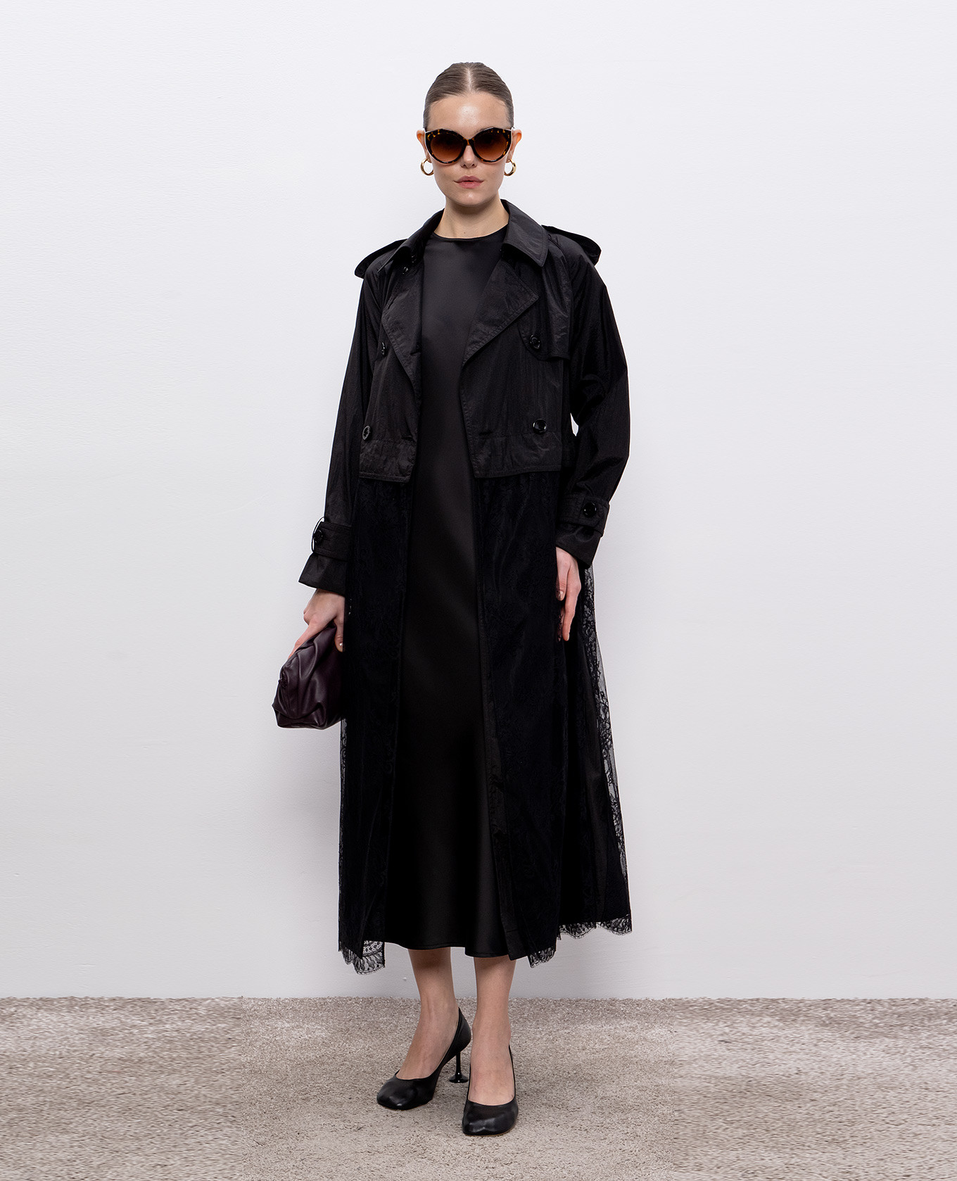 

Black trench coat with lace Herno