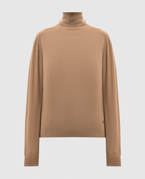 Dolce&Gabbana Brown cashmere turtleneck with DG monogram FXW42ZJBW0P