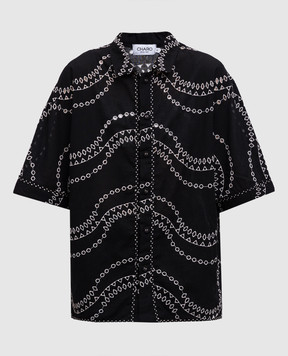 Charo Ruiz Josie black linen shirt with embroidery 254201