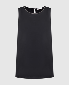Peserico Black silk top with monil chain A08893D02372