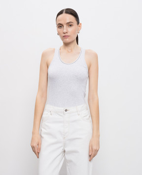Peserico Grey melange top with monil chain A08919J005669