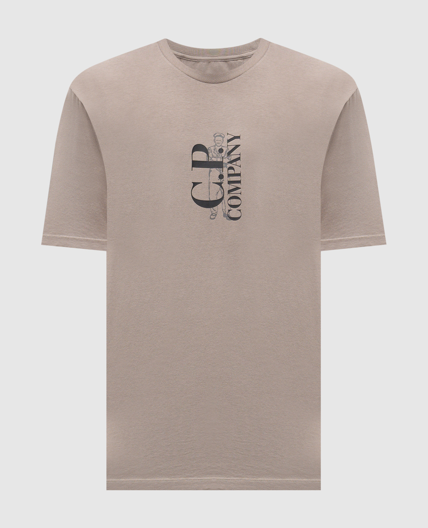 Khaki logo print T-shirt C.P. Company