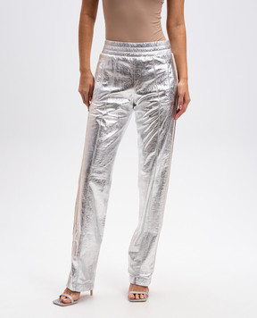 Palm Angels Silver leather pants with stripes PMJB016F24LEA001