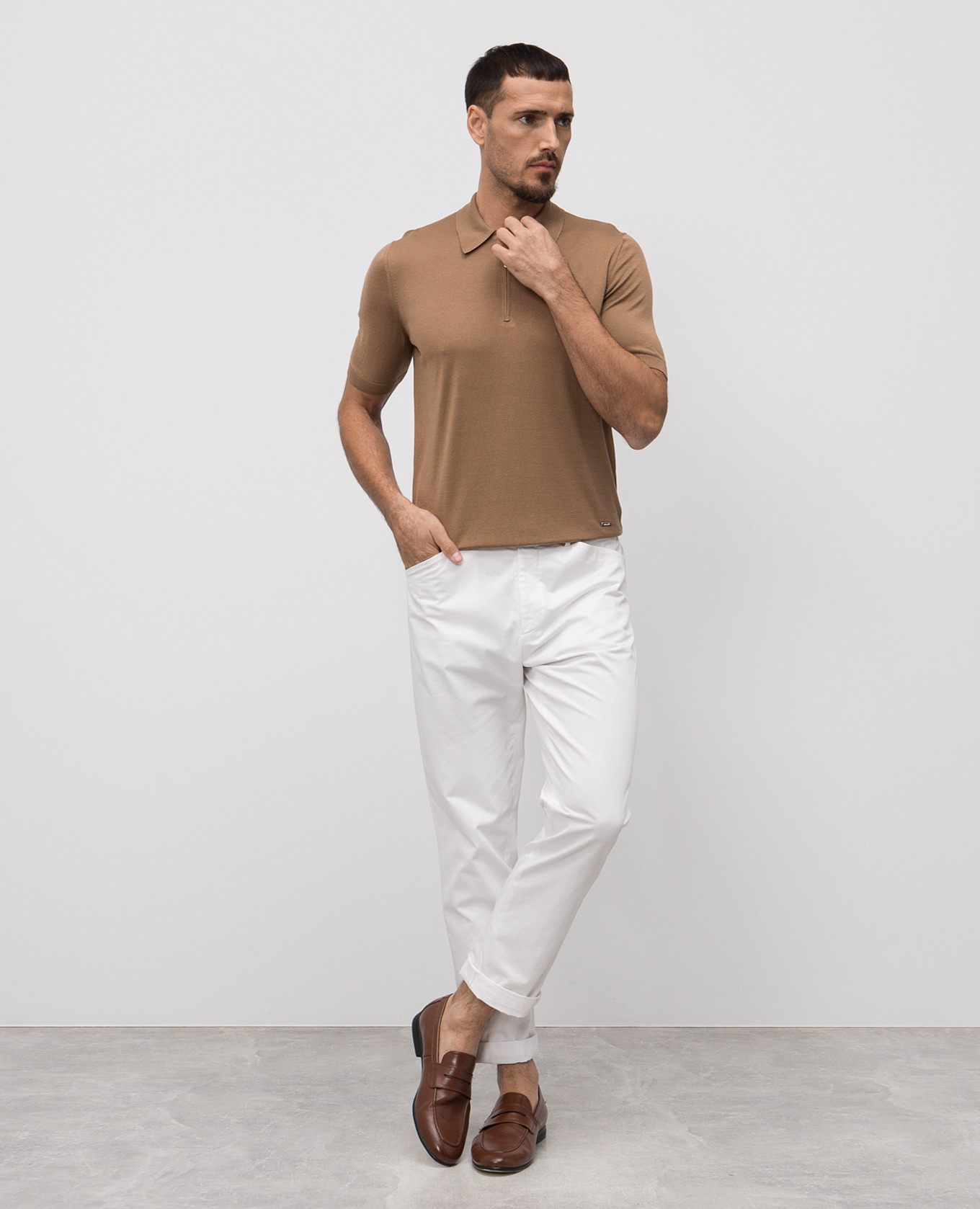 

Brown silk polo shirt Enrico Mandelli