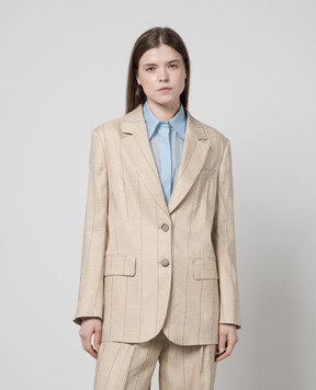 Peserico Beige striped linen jacket with monil chain S0110000663
