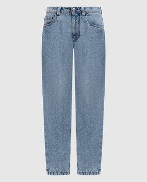 Brunello Cucinelli Blue mom jeans with leather logo patch MA095P5319
