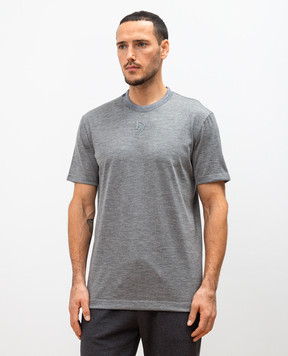 Dolce&Gabbana Gray melange cashmere t-shirt with monogram logo embroidery G8RN8ZFU76Z