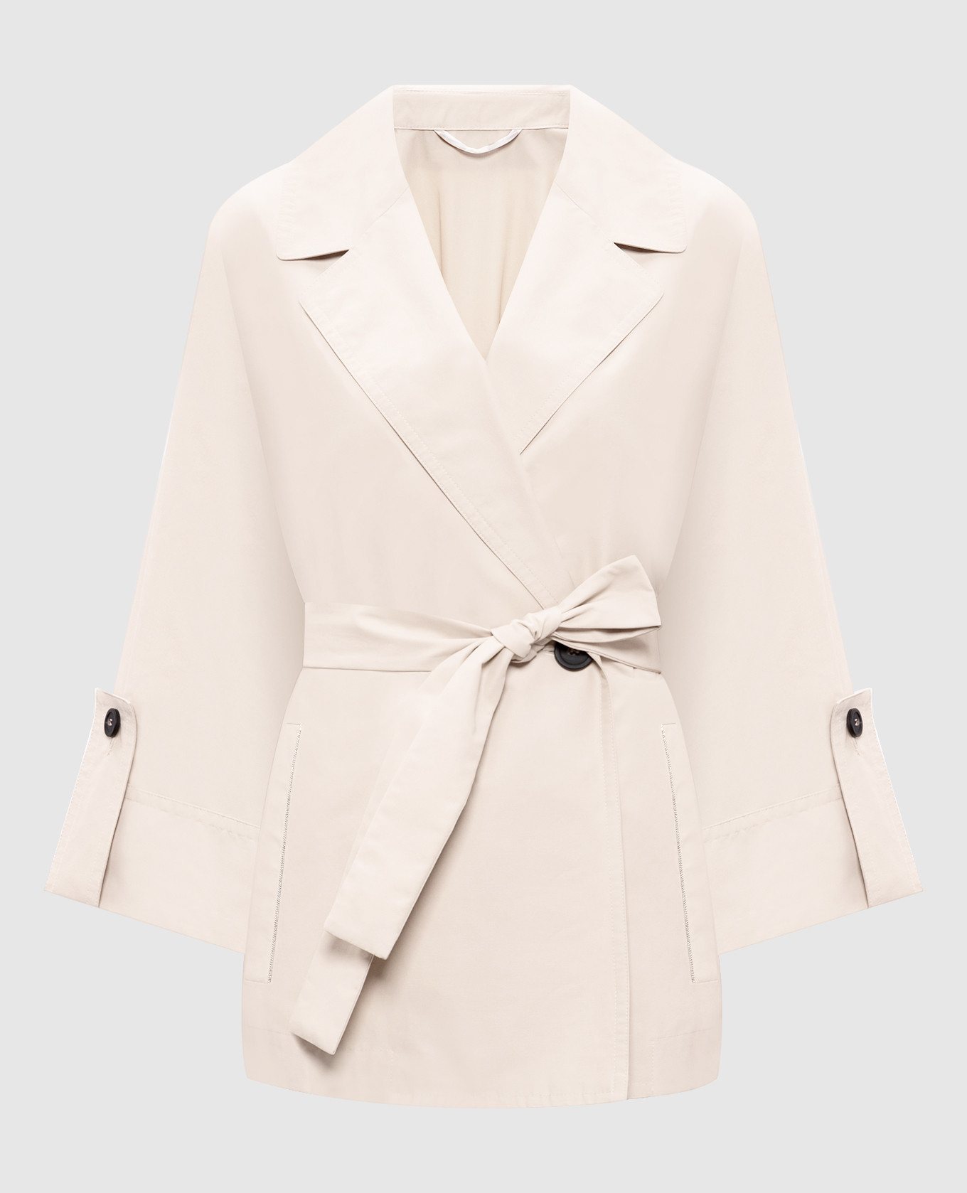 

Beige cropped double-breasted trench coat with monil chain Peserico