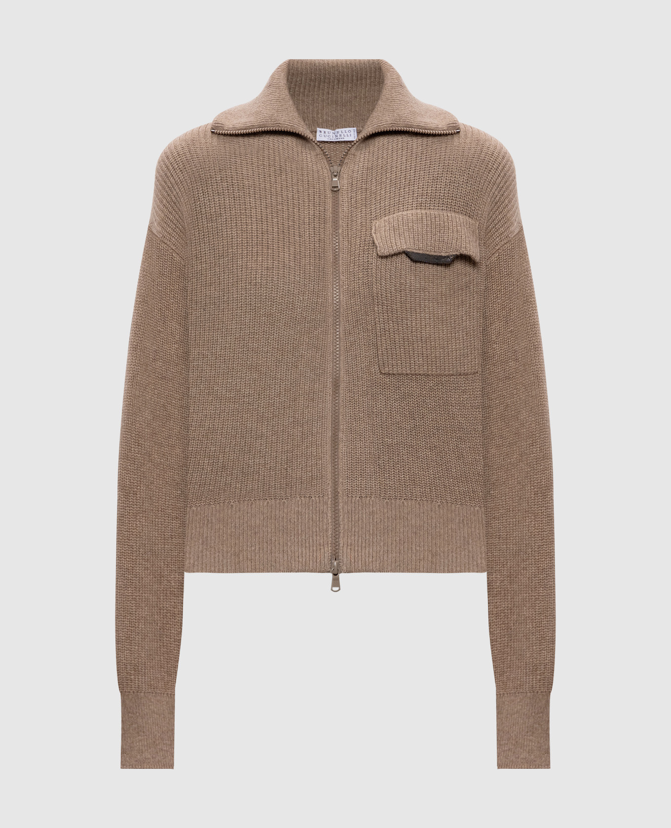 

Beige cashmere cardigan with monil chain Brunello Cucinelli