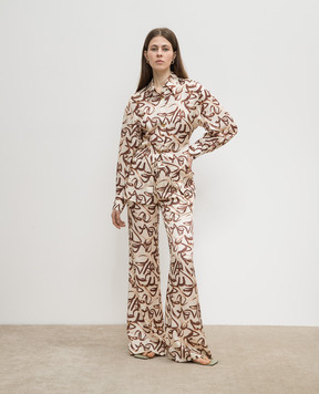 AERON CHASE beige satin blouse with printed silk CHASE