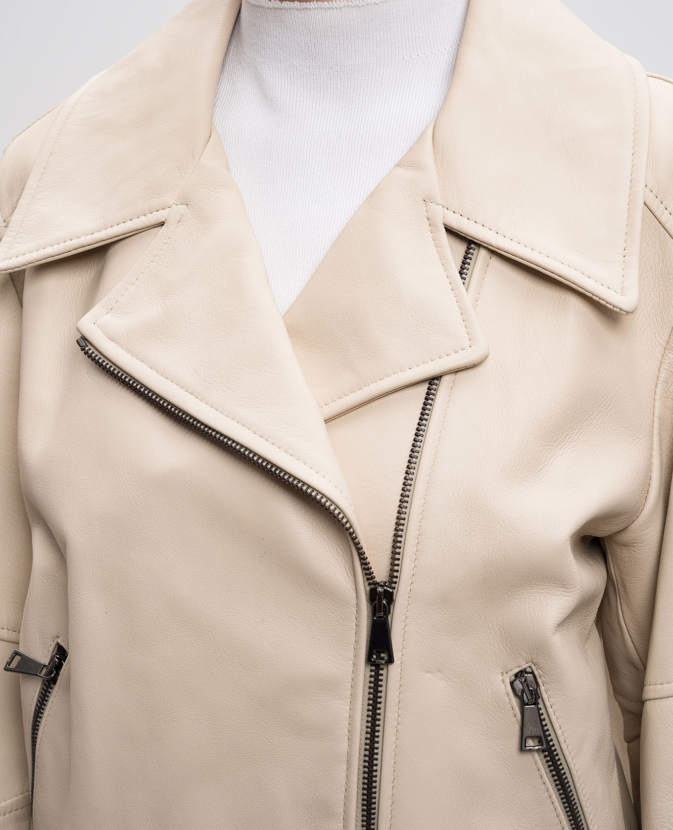 

Beige leather biker jacket Milos Simonetta Ravizza
