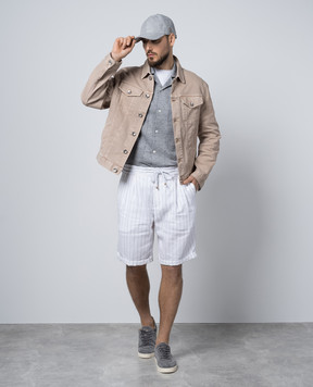 Brunello Cucinelli Gray melange cardigan with linen M2L00365