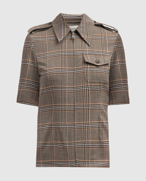 Max Mara Sportmax Brown PIRANIA shirt with checkered wool PIRANIA