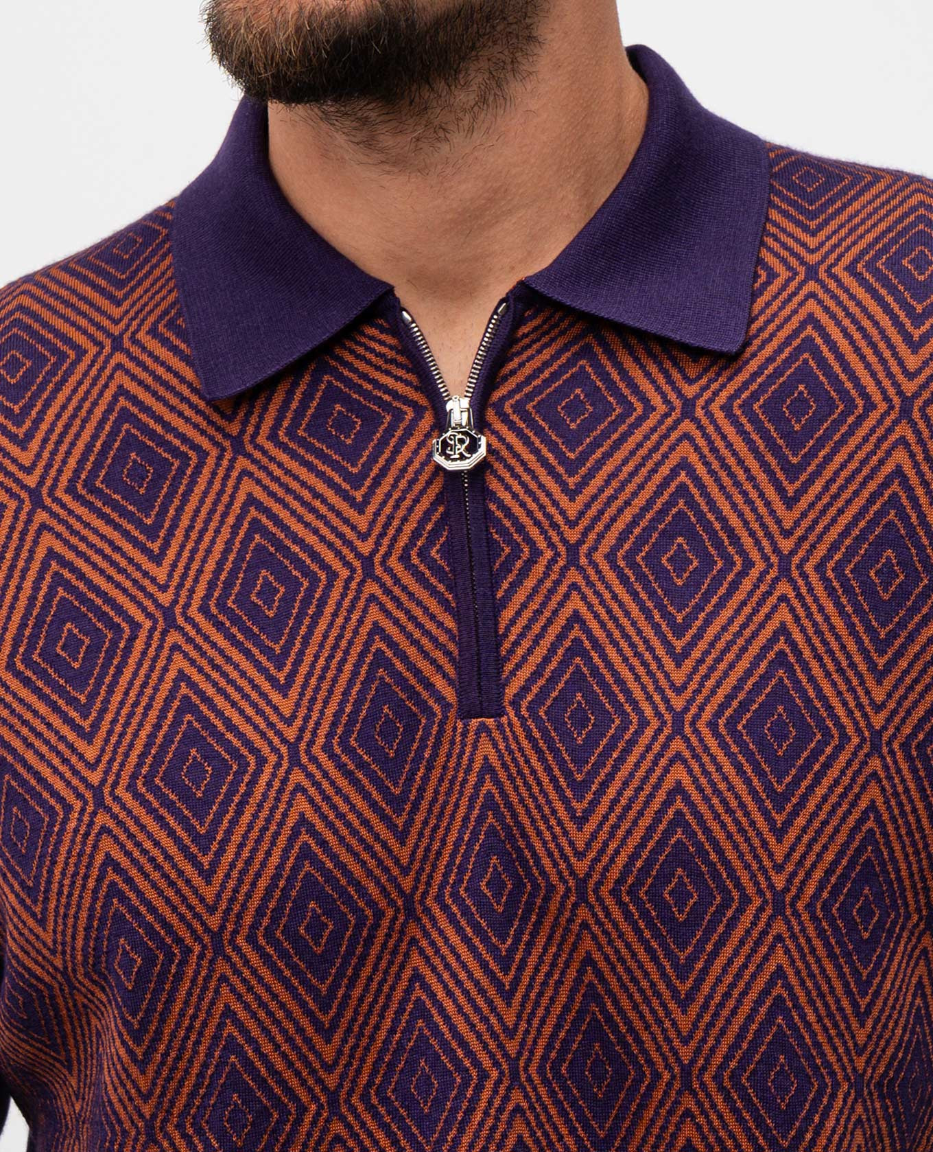 

Purple cashmere and silk patterned polo shirt Stefano Ricci, Violet