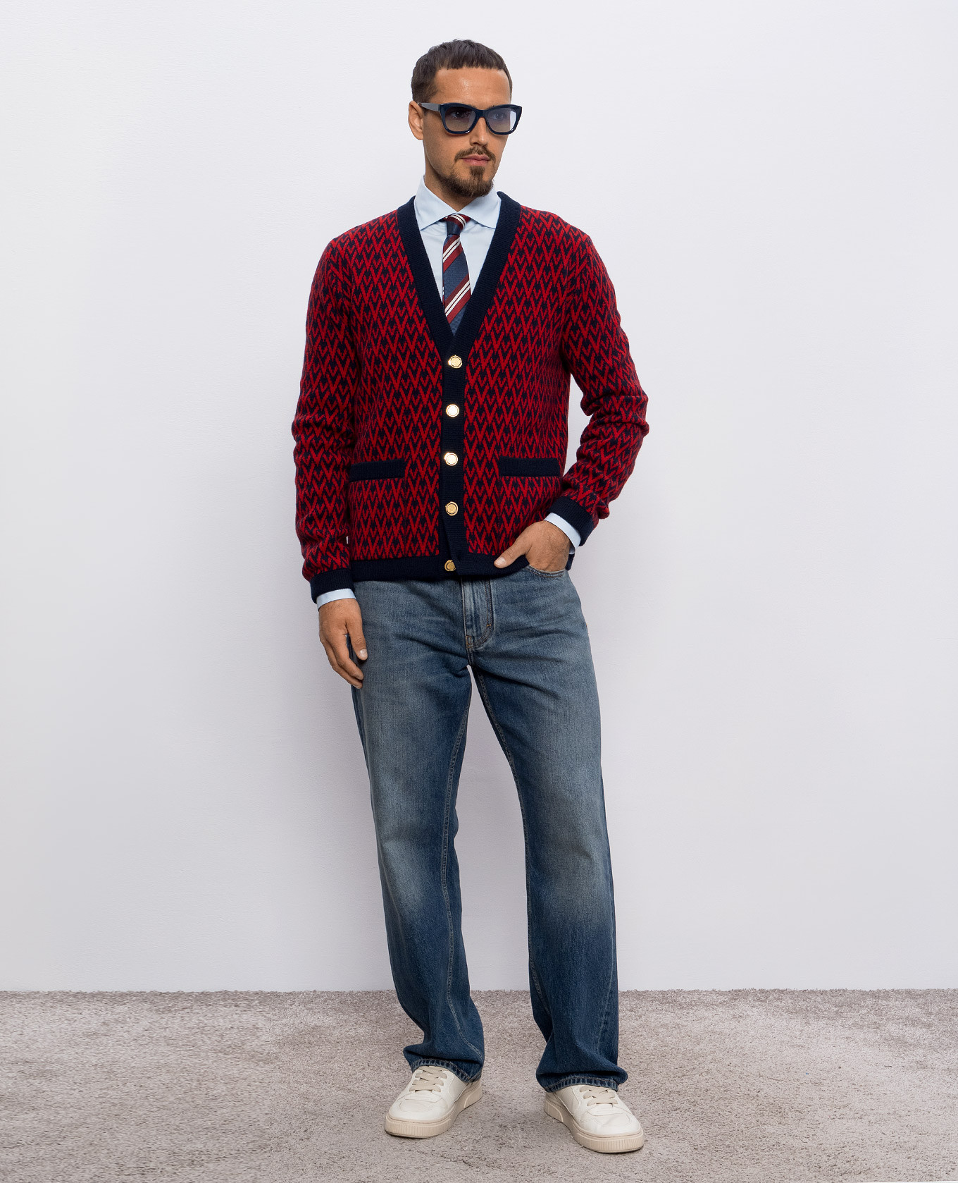 

Burgundy wool cardigan with TOUTE LA V pattern Valentino
