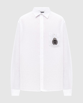 Dolce&Gabbana White linen shirt with heraldic applique G5MS2ZFU4IK