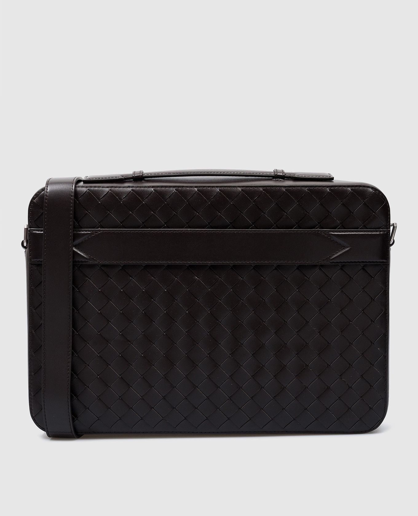 GETAWAY brown leather business bag with Intrecciato weave Bottega Veneta