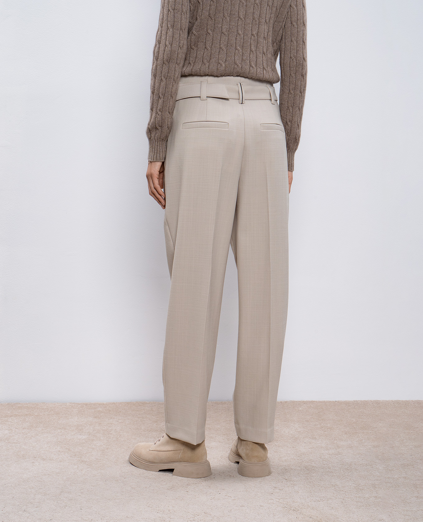 Beige wool trousers with a monil chain Brunello Cucinelli 4