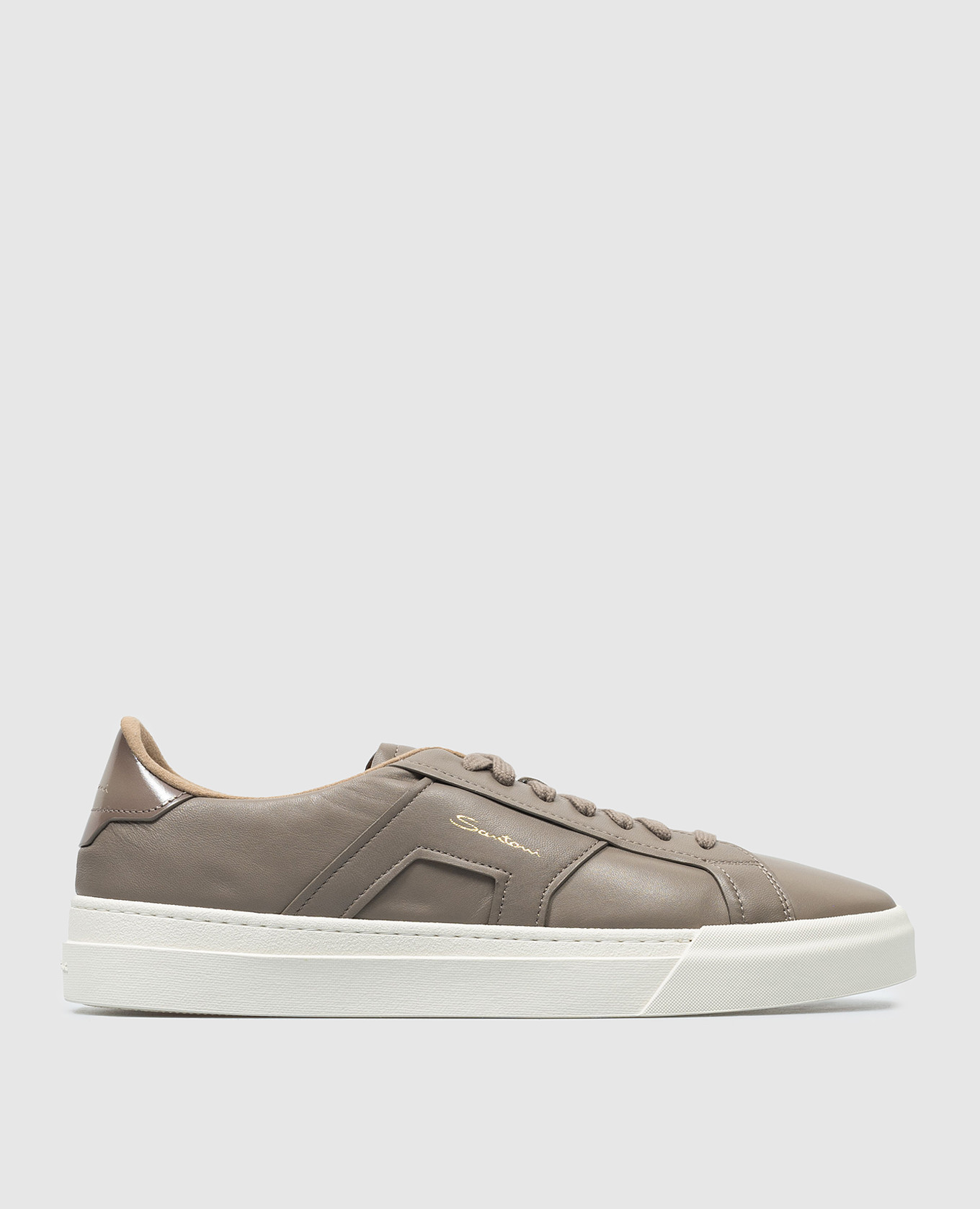 

Double Buckle beige leather sneakers with textured logo Santoni