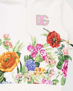 Dolce&Gabbana Children's white floral print sports jacket with monogram logo L5JWAUII7GX812