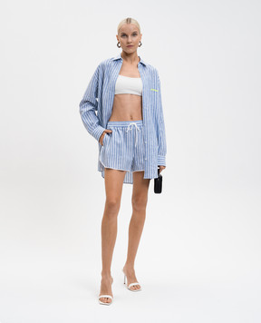 Off-White Blue linen shorts with striped logo 2CB05MT25FAB001