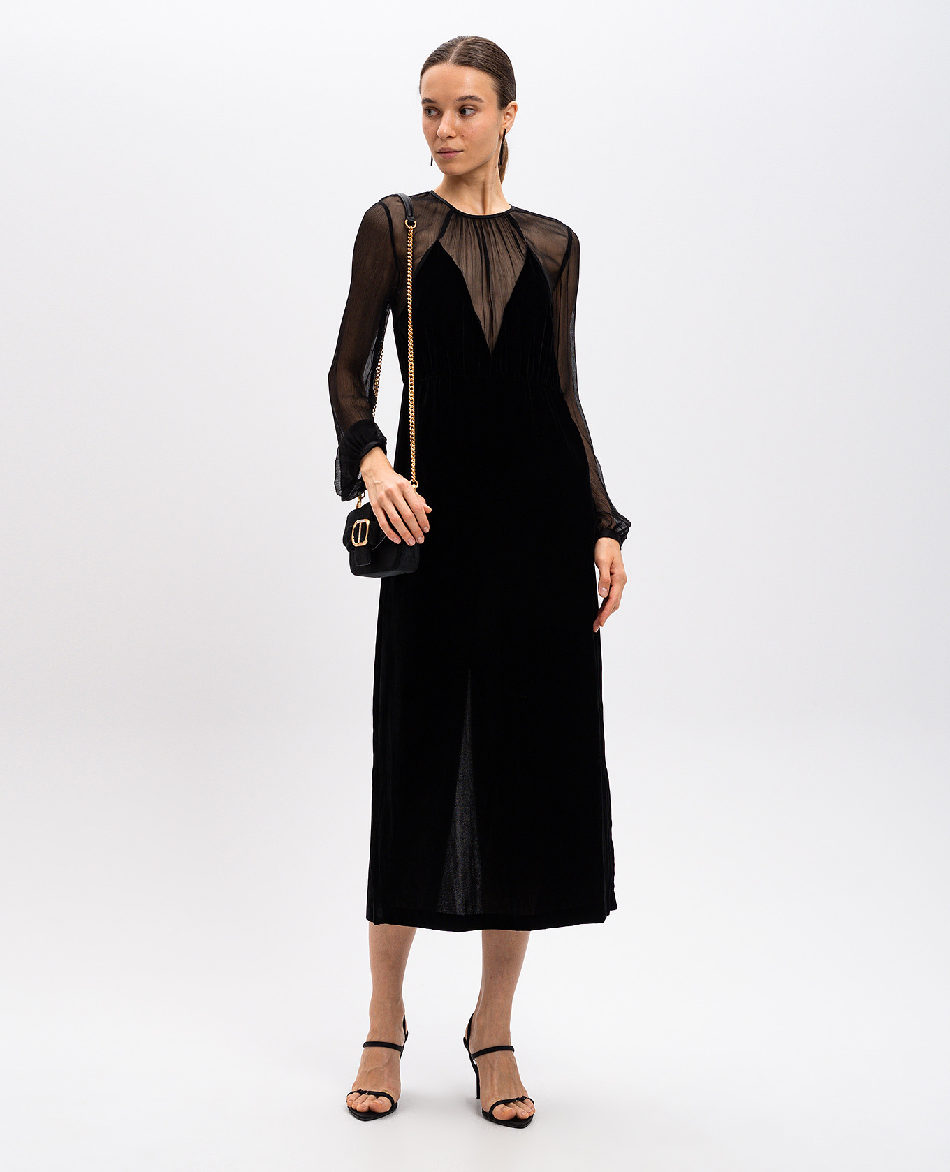 Black velvet dress with metallic Oval T logo Twinset 2